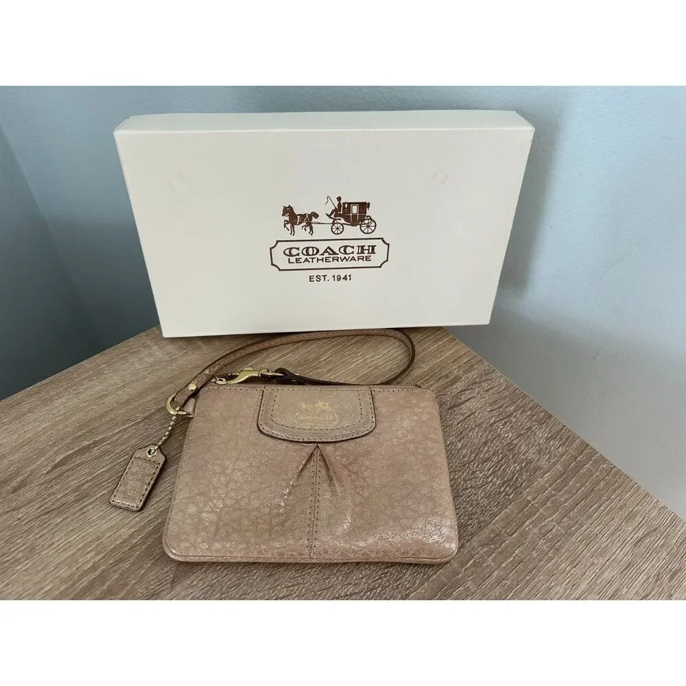 Coach 44381 Madison Gold Shimmer Leather Small Wristlet Wallet 4